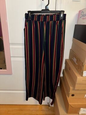 Navy Rainbow Stripe Wide Leg Pants